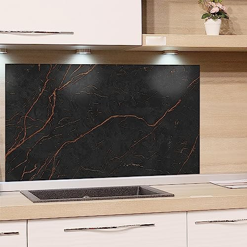 GRAZDesign Paraschizzi da cucina in vetro per cucina e piano cottura, effetto granito, colore nero, 80 x 40 cm