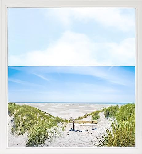 GRAZDesign Fensterfolie Blickdicht Sichtschutz, Sichtschutzfolie Fenster, Glastüren, Duschkabine, Milchglasfolie Bedruckt mit Motiv Strand 90x57cm