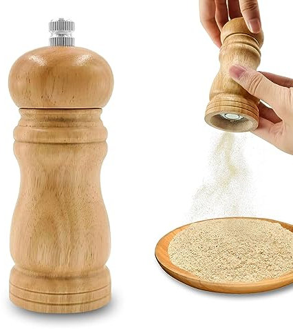 GLLBTPT Wooden Salt Pepper Grinder Refillable Salt & Peppercorn Shakers Adjustable Ceramic Mill,5 inches