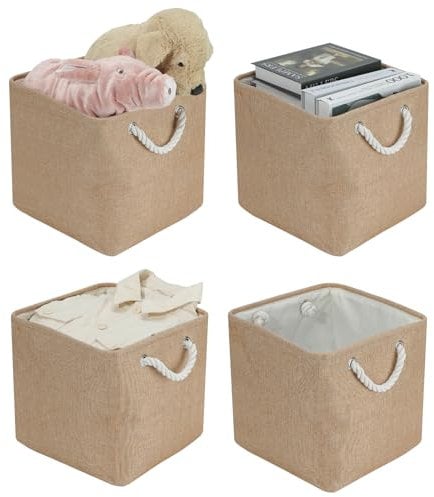 Aufbewahrungsbox Faltbox (4 Pack) 30x30x30,Großer Faltboxen Aufbewahrungskorb Stoff,Körbe Aufbewahrung,Ordnungsboxen,Körbe für Regale Kallax,für Kleidung Spielzeug Werkzeug Kleiderschrank (Khaki)