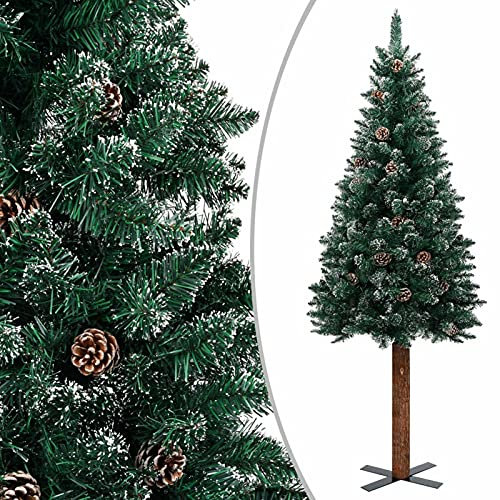 NAMUlA Künstlicher Weihnachtsbaum, Weihnachtskiefer mit echtem Holz und weißem Schnee, schlanker Weihnachtsbaum für Innen- und Außen-Weihnachtsdekoration, grün, 180 cm, PVC Fashionable