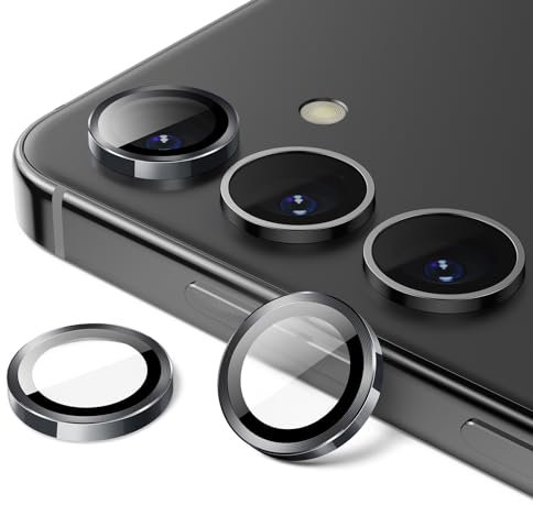 JETech Camera Lens Protector for Samsung Galaxy S24+ / S24 Plus, 9H Tempered Glass Metal Individual Ring Cover, Easy Installation Tray, HD Clear, 1 Set (Onyx Black)