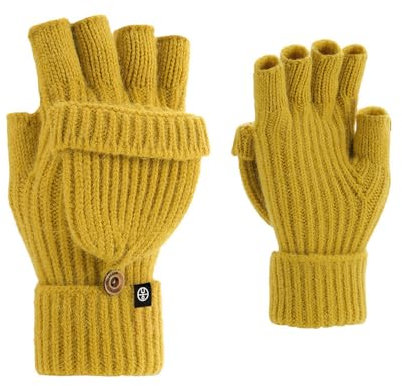 Fulidngzg Damen Handschuhe Winter Ohne Fingerkuppen Schwarz Fingerhandschuhe Fingerlose Touchscreen Damenhandschuhe Finger Klappbar Teenager Mädchen mit Fingerkappe Halbfinger