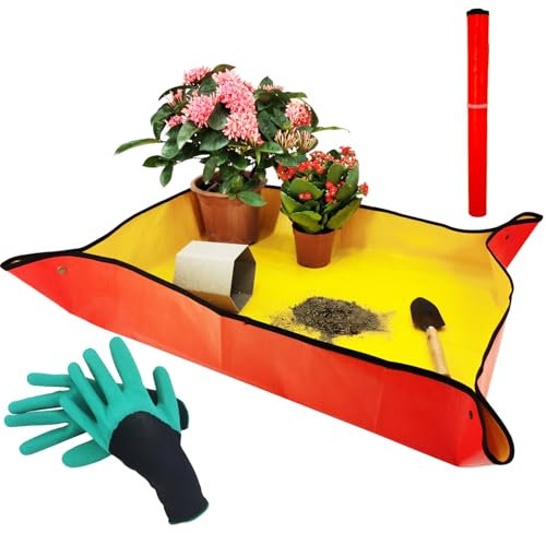 39 x 31 Thickened Repotting Mat for Plant Transplanting and Potting Soil Mess Control Waterproof Tray, Succulent Pots Portable Gardening Mat, Protect Nail Gloves, Best Gifts for Gardeners