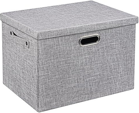 15 Decorative Storage Bins with Lids- Linen Closet Organizers and Storage Boxes for Organizing Fabric Storage Bins for Clothes Storage Boxes for Closet Nursery Bedroom Office Shelves-Grey