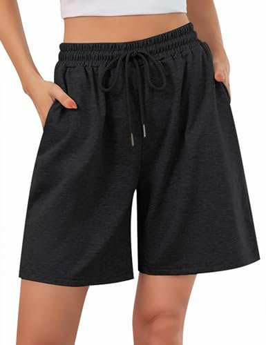 Jezonga Shorts Damen Sporthose Kurz Sport Shorts Jogginghose Sommer mit Taschen Sportshorts Hohe Taille Trainingshose Kurze Short High Waist Elastischer Bund zum Fitness Running Gym Dunkelschwarz S