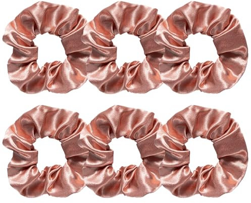 6Pcs Silk Hair Scrunchies for Women, Silk Hair Scrunchies for Frizz Prevention, Soft and Silky Hair Ties Hair Accessories for Women Girls, Elastic ponytail Holders (Rose Gold)