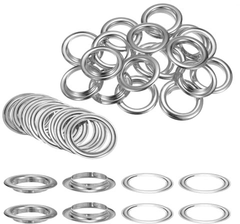 QUARKZMAN 20 Ensembles d'Œillets avec Rondelles de 40 mm, Kit d'Œillets Métalliques pour Rideaux en Tissu, Ceintures en Cuir, Sacs DIY, Ton Argenté
