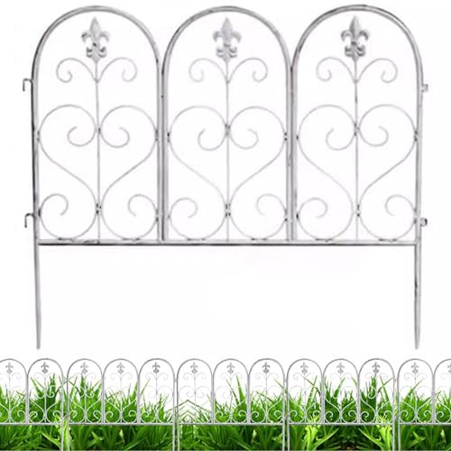 DECORN 5 Panele Dekorative Gartenzäune 19,7 Zoll (H) × 9,4 Fuß (L) Rostfreie Metalldrahtumrandung, Tierbarriere für Hunde, Blumeneinfassung für Hof, Landschaft, Außendekoration, Gewölbt,White