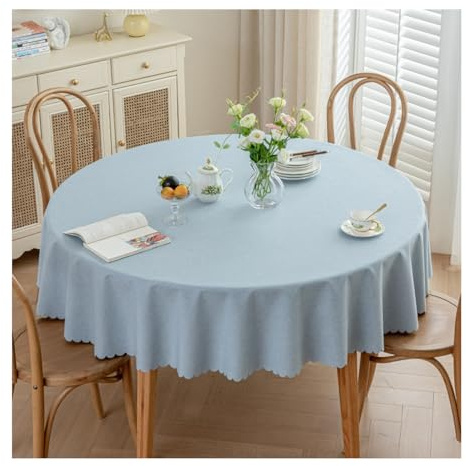 GOEXCPL Fleckabweisende runde Tischdecke,Wasserdicht beschichtete Tischdecke,Leicht zu reinigen, Hellblau Durchmesser 120 cm