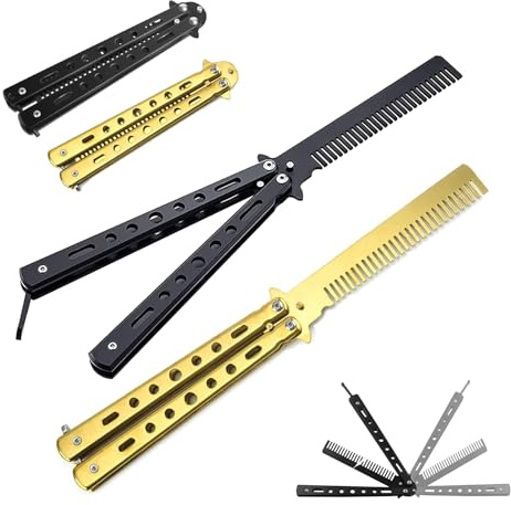 2 Pezzi Pettine Farfalla Metallo Pettine a Farfall in Acciaio Inossidabile | Pettini Pieghevole a Farfalla per Capelli o Barb (Nero+Golden)