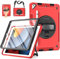 Miesherk Case for iPad 9th Generation: Military Grade 3-Layer Full Body Protective Cover for iPad 8th/7th Gen 10.2 inch-Screen Protector-Pen Holder-360 Rotating Stand-Hand/Shoulder Strap-Black+Red