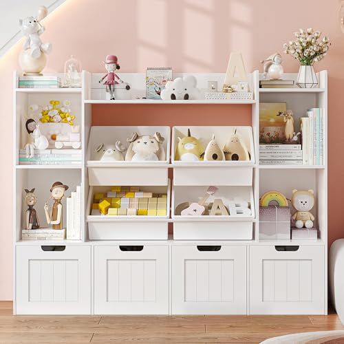BEYOFURN Toy Storage Organizer, Toy Organizers and Storage with 4 Removable Drawers and 4 Box Bins, Playroom Organization and Storage with Toy Shelf, Kids Toy Storage Organizer for Living Room