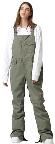 HOUZONIY Pantaloni da sci da donna, bavaglino da neve, impermeabili, antivento, isolati, resistenti all'usura, salopette, escursionismo, arrampicata, K03-verde militare, M