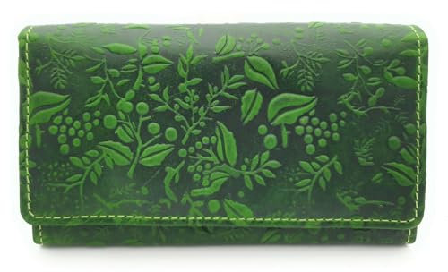 Hill Burry echt Leder Damen Geldbörse Portemonnaie floral mit RFID Schutz (Grün)
