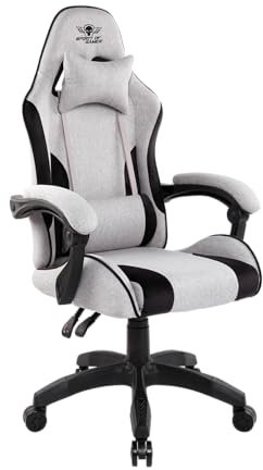 Spirit of Gamer - Arena, Gaming Stuhl aus Stoff und Mikrofaser, inkl. 2 Kissen, Rückenlehne Verstellbar von 90° bis 130°, Sitzfläche höhenverstellbar, Belastbarkeit 100kg, Weiß und Grau