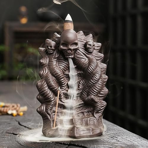 SKILBEAIA Skull Incense Burner, Ceramic Holder Incense Cones & Sticks LED Home Decor Gifts with 10 Free Cones