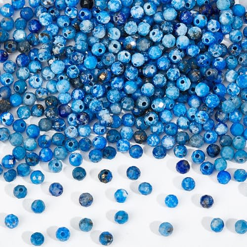 NBEADS 398 Stück Natürliche Lapislazuli Perlen, 2mm Facettierte Runde Lose Abstandshalter Perlen Stein Perlen Stränge für DIY Armbänder Halsketten Schmuck Handwerk Machen, Loch: 0.6mm