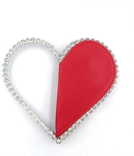 Borsa da Sera con Diamanti Borsa da Sera Mini Carina a Forma di Cuore, Borsa da Donna con Strass e Cornice con Diamanti, Borsa da Festa Nuziale, Rossa