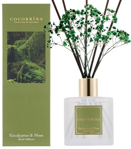 COCORRÍNA Raumduft 200ml mit 8 Duftstäbchen, Eucalyptus & Moss, Natürliche ätherische Öle für einen Langanhaltenden, erfrischenden Duft, Home Duft für Wohnzimmer, Schlafzimmer, Badezimmer Dekoration
