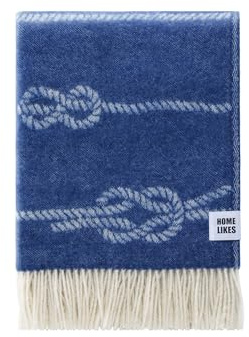 JJ Textile Nautical Knots Wool Throw Blanket – 60% Wool & Recycled Merino – Reversible Coastal Design – Sofa Throw, Bed Throw & Home Décor – Large 190 x 130 cm – Blue & White