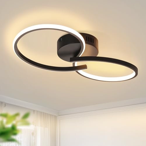 Homefire Deckenleuchte Wohnzimmer Deckenlampe Schlafzimmer: Modern Wohnzimmerlampe Schwarz 12W Design Schlafzimmerlampe Innen 3000K Küchenlampe Warmweiß Deckenbeleuchtung LED für Flur Küche