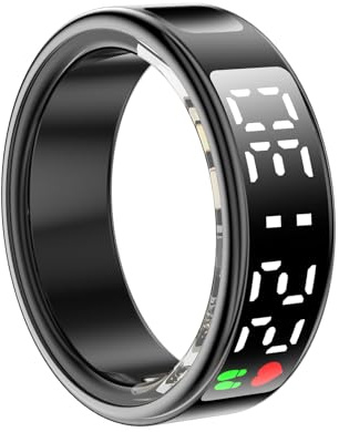 Denash Smart Ring Health Tracker, Activity Ring with Touch Screen, IP68 Fitness Tracker with Steps Distance Calories Heart Rate Monitoring for IOS & Android