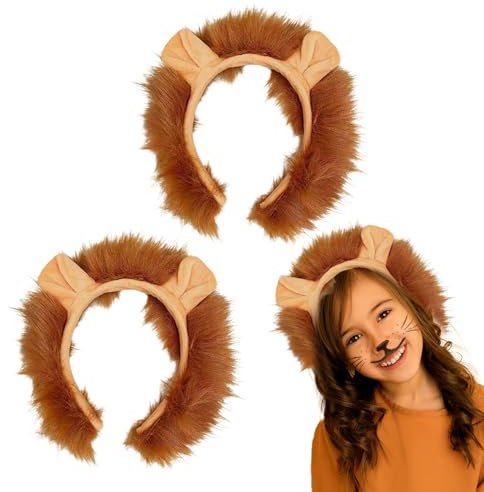 TUONYIS 2 Stück Haarreifen Löwe mit Ohren und Mähne Löwe Stirnband Halloween Kostüme Plüsch Löweohren Löwenohren Löwen Haarreif mit Haaren für Kinder, Erwachsene, Mottoparty, Geschenke (Gelb)