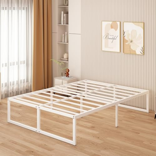 Yicensen Metallbett 120x190 cm - 46 cm Hoch, Großer Stauraum unter dem Bett, Doppelbettgestell aus Metall mit Stahllattenstütze, Einfache Montage, Geräuschlos, Kein Boxspringbett, Weiß
