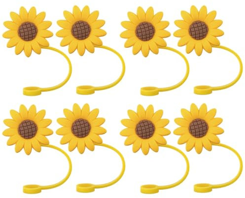 TELAIN Straw Cover with 8 Pieces Sunflower Design, Leakage Protection for Metal, Glass and Plastic Straw, Practical and Reusable for On the Go or at Home