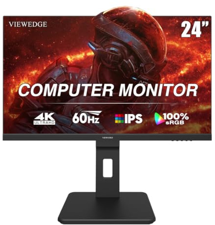 Viewedge 24 inch 4K 60Hz Computer Monitor, 5ms UHD 2160p IPS Monitor, Type C, HDMI, DP Port, Built-in Speakers, Vertical Monitor Support Wall Mount