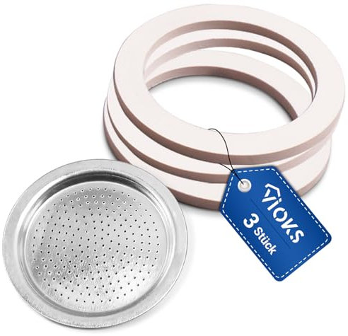 VIOKS Lot de 3 joints d'étanchéité pour cafetière à expresso + filtre à expresso de rechange pour joint en caoutchouc Bialetti Filtre Bialetti – Joint pour cafetière à expresso Bialetti Moka Express