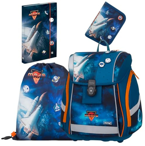 OXY BAG PREMIUM LIGHT Schulset 4 set für 1.-3. Klasse | Ergonomischer Schulrucksack, Sportbeutel, A4 Box & Federmappe | Leicht & Sicher mit Reflektoren | Perfekt Organisiert für Schulkinder