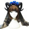 MZRAN Halloween Karneval Lolita Stirnband Schafhorn Rose Blumenkette Krone Haarreifen für Vampir Dämon Mesh Schleier Gothic Cosplay Kopfschmuck