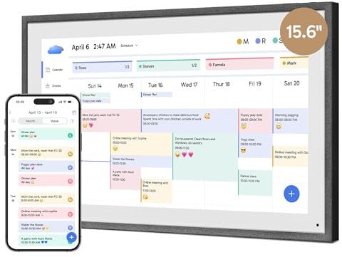 Dragon Touch Calendar, 15.6 Digital Calendar 2025 Family Wall Planner, 1080P Full HD Interactive Touchscreen, Smart Chore Chart and Home Organization, Gift for Busy Families Scheduling-Black