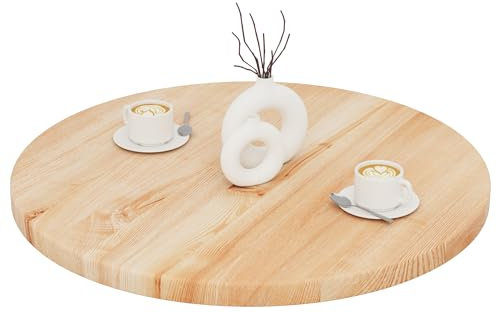 LAMO Manufaktur Tischplatte rund 80 cm aus Naturholz | Holzplatte für Esstisch, Küchentisch, Bistrotisch, Bartisch | Stärke: 40 mm | Farbe: Natur