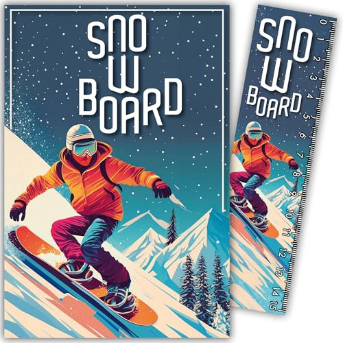 69-1030 - Biglietto da snowboard da snowboarder, con segnalibro/righello da 15 cm in carta e busta bianca, formato 12 x 17,5 cm, regalo di compleanno o festa, prodotto in Francia