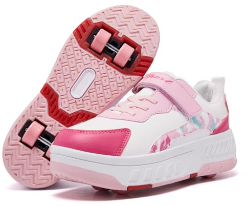 YINGCSM Kinder Schuhe mit Rollen | Abnehmbare 4-Rollen-Skateschuhe für Jungen & Mädchen | Komfortable Outdoor Sportschuhe