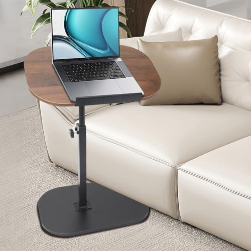 YYW Side Table TV Tray, Height Adjustable 360° Swivel C Shaped End Table | Adjustable Height, 360° Swivel, C Shaped Design, Space Saving, Tiltable Walnut Finish