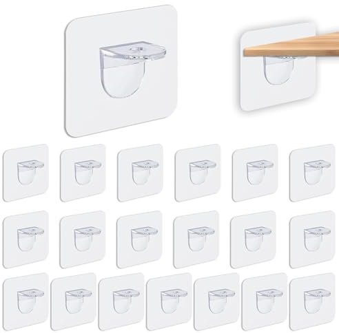 20 PCS Regalbodenträger Selbstklebend, Transparente Schrankboden Träger ohne Bohren, Einlegeboden Halter für Regale, Bücherregale und Schränke, Acrylstützen mit hoher Tragfähigkeit