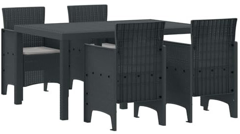 vidaXL 5-teiliges Garten Essset Dunkelgrau Poly-Rattan Tisch mit 4 Stühlen Outdoor Sitzmöbel Patio Möbel Rechteckig Balkon Wetterfest