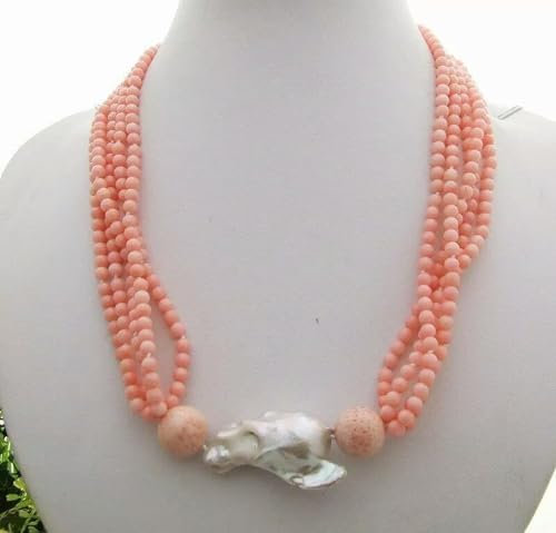Collana di Corallo Rosa con Perle Bianche nucleate coltivate da 22 mm, 20