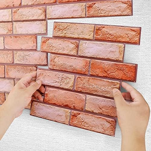 CROWNSHOP 3D Brick Wall Panels - Classic Red Bricks Wallpaper Self-Adhesive Cladding Tiles - Waterproof DIY Wall Decor for Kitchen and Living Room - 30x30cm (40pcs Brick Red)
