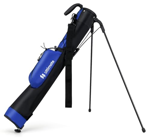 GYMAX Golf-Standtasche, leichte Golftasche mit 2 Fächern & Taschen, Golf Pencil Bag mit Flaschenhalter & Tragegriff, Standbag für Herren & Damen (Blau)