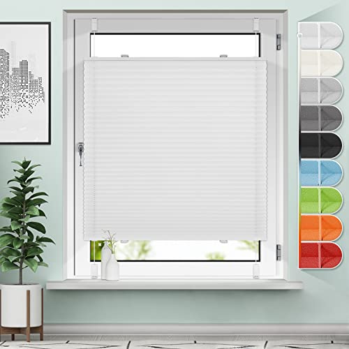 Plissee ohne Bohren Klemmfix Weiß B70 x H80 cm Jalousie Sonnenschutz Easyfix Faltrollo Lichtdurchlässig Rollo für Fenster & Tür