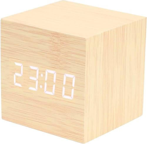 Wowfast Wecker Digital aus Holz mit LCD-Display, digitaler Wecker Tischuhr mit Speicherfunktion -4 Helligkeitsstufen Holzwecker Uhr für Schlafzimmer Dekoration/Nachttisch(Keine Batterie enthalten)