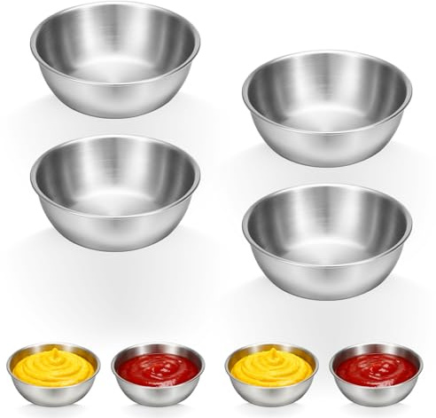 Alrhso 4 Stücke Edelstahl Schale Ø 8.5 cm Schälchen Mini Dipschalen Runde Dip Schüssel für Snacks Sushi Gewürze Saucen