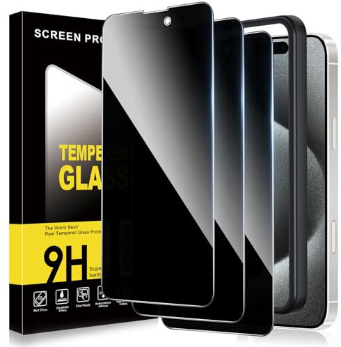 ZhuoFan Sichtschutz für iPhone 15 Pro Max Panzer Schutz Glas,Privacy Schutzfolie Displayschutz,Anti-Spy 10H Härte Folie Schutzglas Blickschutz mit Rahmen Positionierhilfe,Bläschenfrei,3 Stück