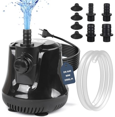 EFUTURETIME Pompa per Acquario 80W 2500l/H Pompa Acqua Sommergibile Silenziosa con 1,6m Tubo Flessibile 4 Ugelli, Pompa per Laghetto Fontana da Interno per Giardini Piscina Idroponica Acquari