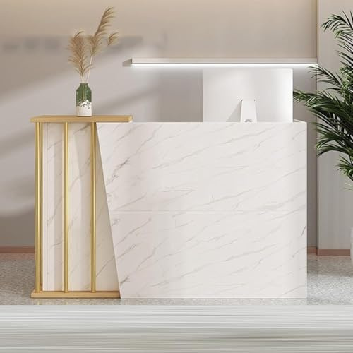 Empfangstheke Rezeption Kassentisch mit Großem Stauraum Und Schublade, Moderne Theke für Geschäft, Salon, Kosmetikstudio, Büro, Bar, Hotel, Kasse, Laden, Boutique, Studio(Marble,100cm)